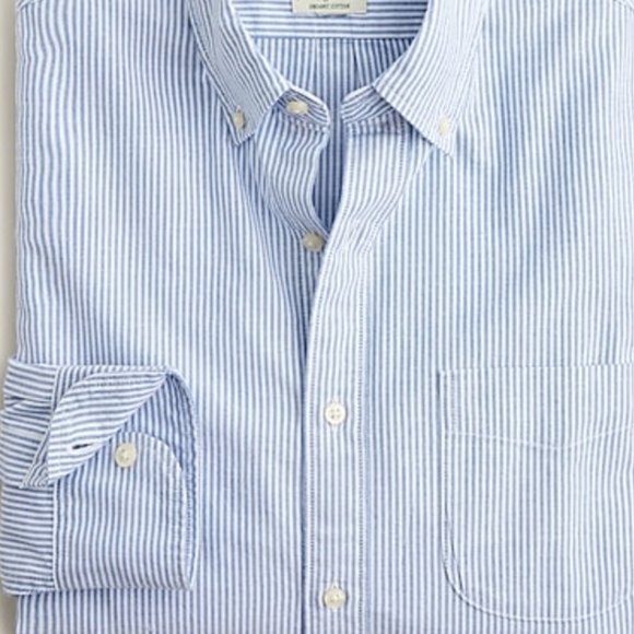 J Crew Shirt Mens All-Sizes Cotton Oxford Button Up Pin Stripe White Blue AZ463 - Picture 1 of 4